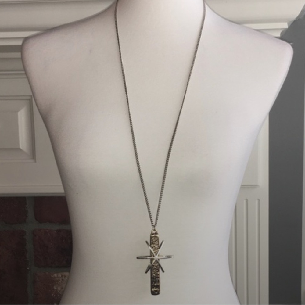 Low Luv by Erin Wasson silver& gold Cross Pendant long Necklace